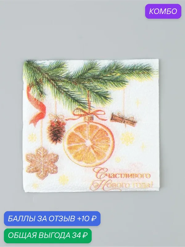 Салфетки бумажные однослойные «Счастливого Нового года. Мандарины», 24×24 см, набор 50 шт. — Сима-ленд, скидка по промокоду Яндекс Маркет
