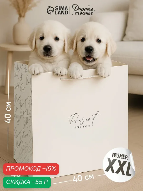 Пакет подарочный квадратный "Present with love", 40 × 40 × 40 см — Дарите счастье, скидка по промокоду Яндекс Маркет