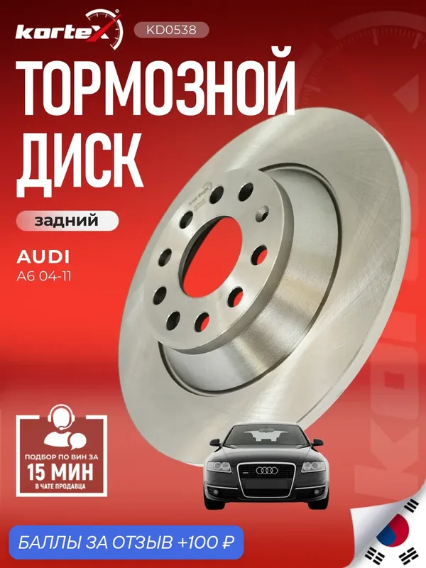 Тормозной диск задний Ауди A6, БИД F0 ST4F0615601E, PBD4434, M2000873 — KORTEX, 100 баллов за отзыв Яндекс Маркет