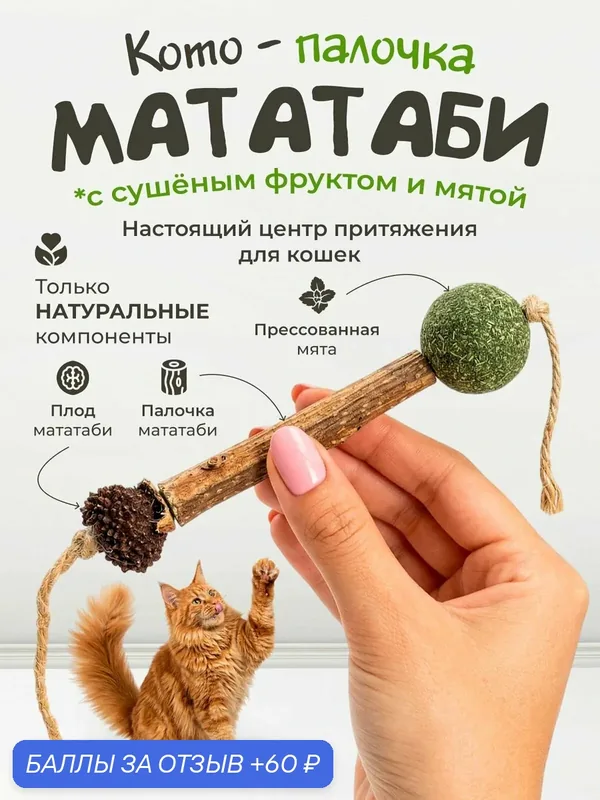 Игрушка для кошек "DPzoo" / палочка дразнилка / с мятой и мататаби — DPZOO, 60 баллов за отзыв Яндекс Маркет