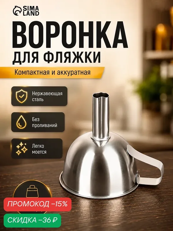 Воронка SKYPHOS, с ручкой, нержавеющая сталь, диаметр 8.8 см, хромированный — SKYPHOS, скидка по промокоду Яндекс Маркет