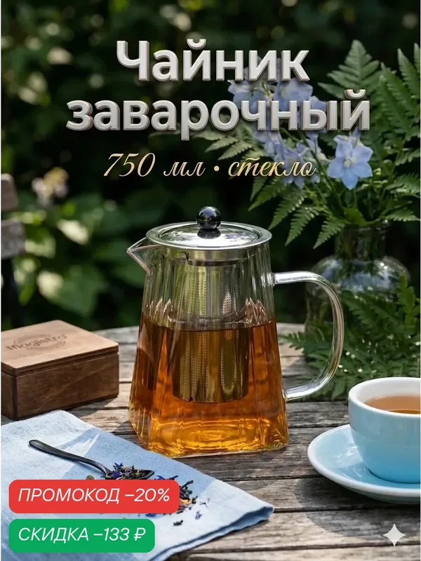 Чайник заварочный Magistro «Дарси. Дольки», 750 мл, 14×9.5×15 см, боросиликатное стекло, прозрачный — Magistro, скидка по промокоду Яндекс Маркет