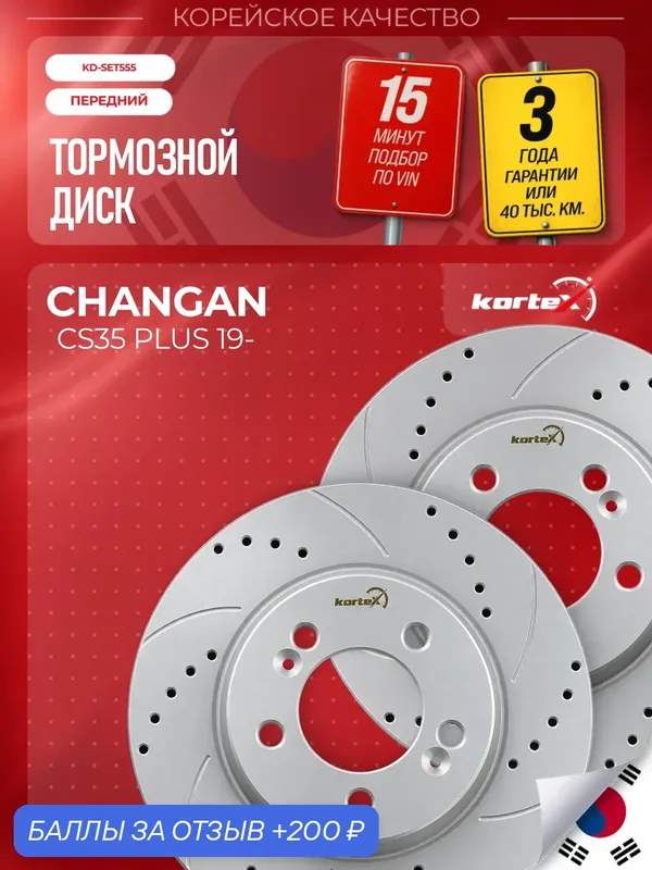 Комплект передних тормозных дисков для Changan CS35 PLUS, 290 мм, Geomet, перфорация и насечки, 2 шт. — KORTEX, скидка по промокоду Яндекс Маркет
