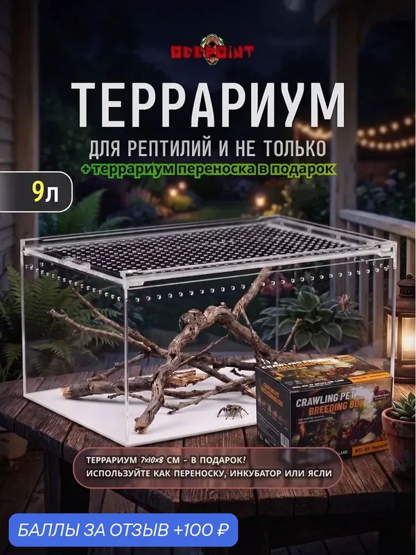 Террариум полидариум из оргстекла с выдвижной крышкой — 100 баллов за отзыв Яндекс Маркет