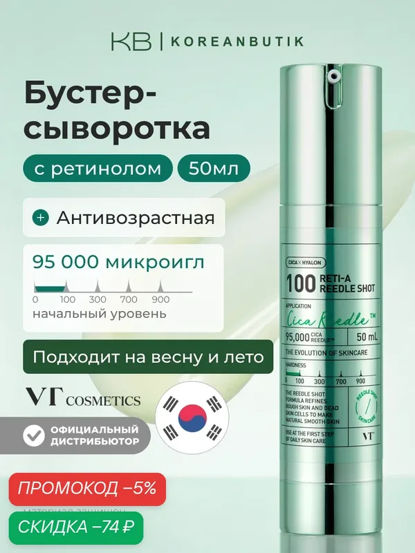 Бустер-сыворотка с микроиглами и ретинолом | VT Cosmetics Reti-A Reedle Shot 100 50 ml wys4 — скидка по промокоду Яндекс Маркет