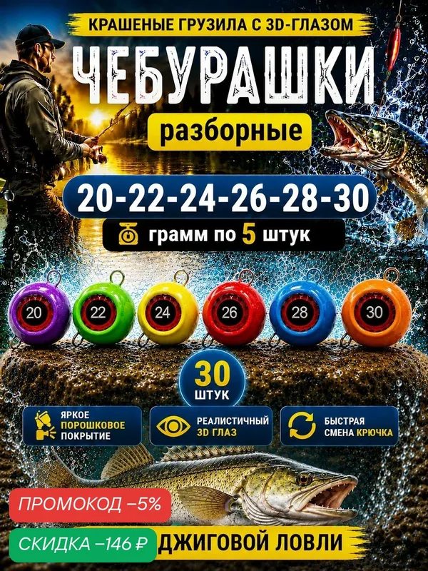 Крашеные грузила для рыбалки - Чебурашка Разборная 3D (30 штук) — скидка по промокоду Яндекс Маркет