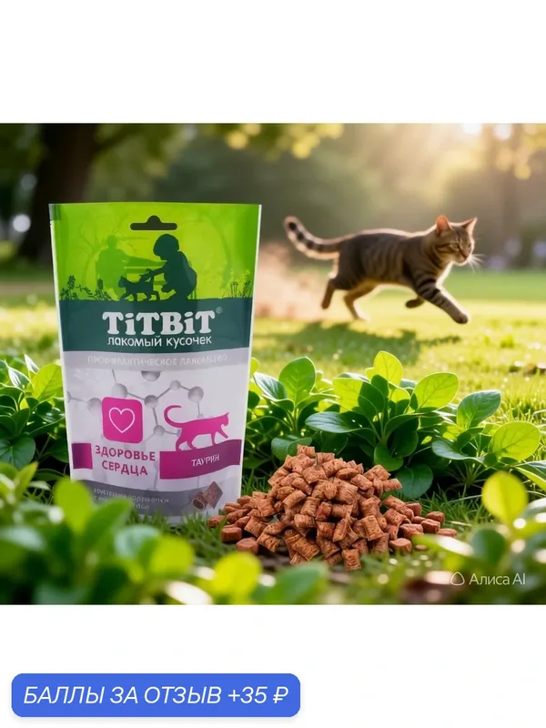 Лакомства для кошек TiTBiT Хрустящие подушечки с мясом индейки для здоровья сердца (60гр) — Titbit, 35 баллов за отзыв Яндекс Маркет