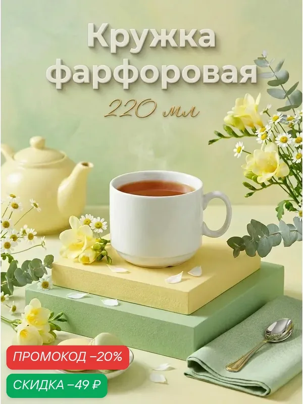Кружка кофейная Добрушский завод «Бельё», 220 мл, фарфор, белая — Добрушский фарфоровый завод, скидка по промокоду Яндекс Маркет