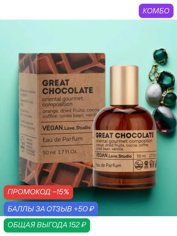 Great Chocolate (Chocolate Greedy). Вода туалетная женская, 50мл — VEGAN.LOVE.STUDIO, промокод и 50 баллов за отзыв Яндекс Маркет