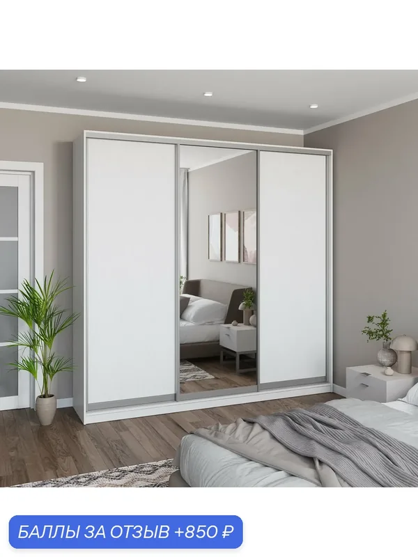 Шкаф купе для одежды "MELIA" белый с 1 зеркалом 230 х 58 х 220 см (ШхГхВ) — 850 баллов за отзыв Яндекс Маркет