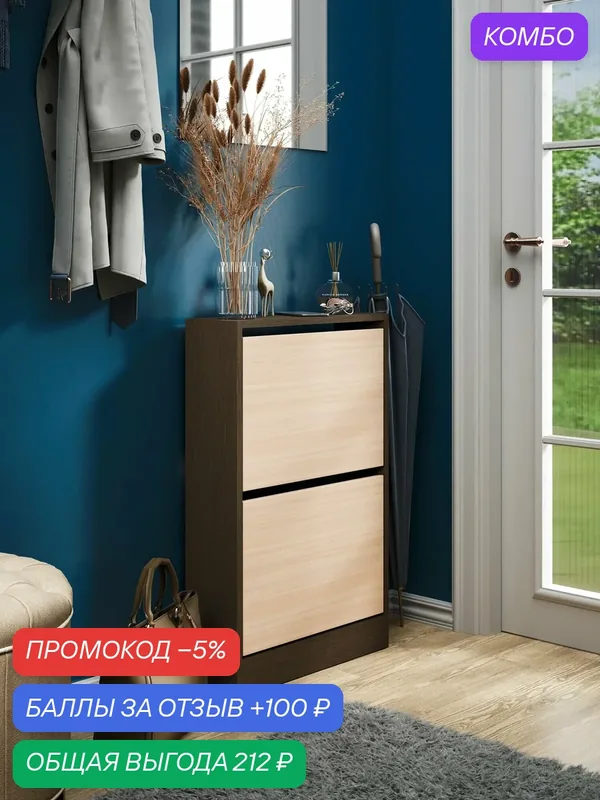 Обувница узкая Уно-951-У венге-дуб молочный в прихожую, тумба для обуви, закрытая деревянная, икея ikea, этажерка, полки, высокая ЛДСП, галошница высокая — Profimebel, скидка по промокоду Яндекс Маркет