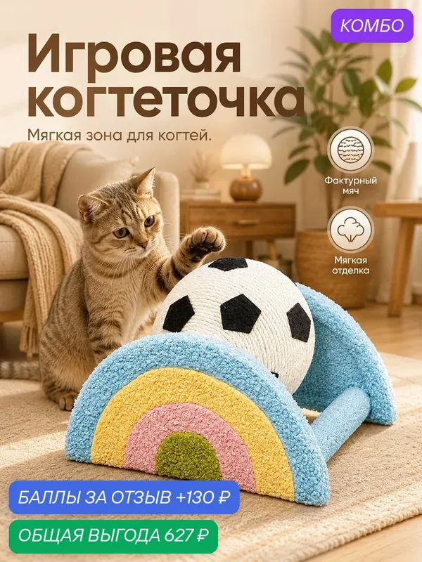Когтеточка напольная для кошек 33х25х22 см ELCASA Футбольный мяч — EL CASA, 130 баллов за отзыв Яндекс Маркет