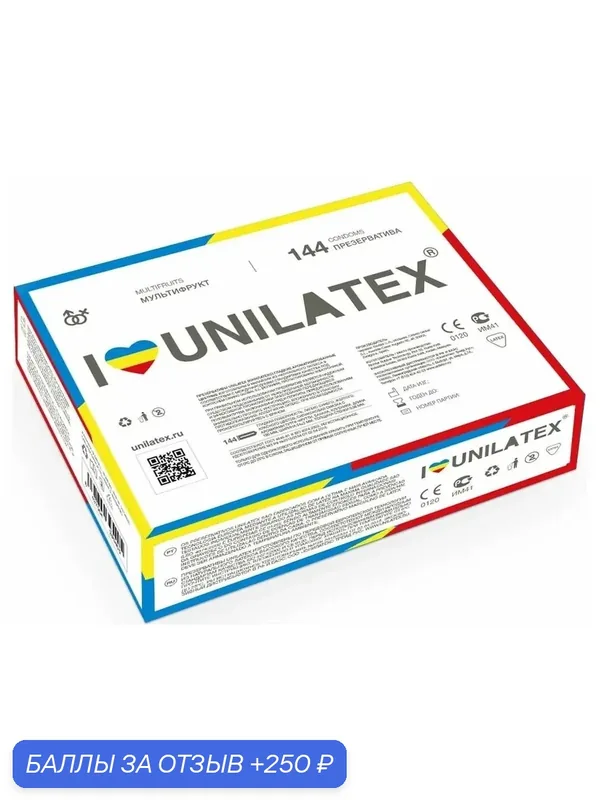 Презервативы Unilatex Multifruits 144 шт разноцветные с фруктовыми ароматами латексные — Unilatex, 250 баллов за отзыв Яндекс Маркет