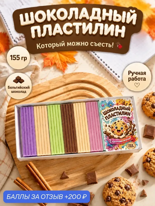 Подарочный набор конфет ШокоЦвет «Шоколадный пластилин», фигурный шоколад ручной работы с печеньем в подарок ребенку, воспитателю, учителю — 200 баллов за отзыв Яндекс Маркет