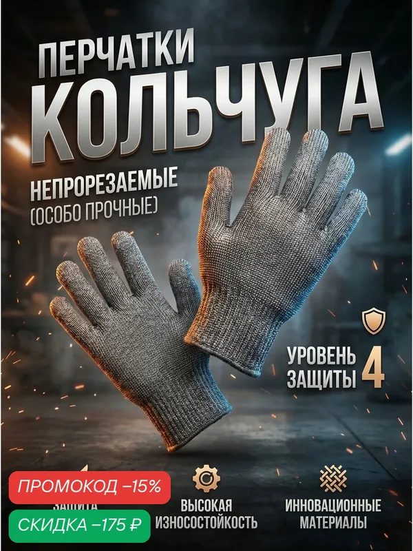 Перчатки "кольчуга" непрорезаемые (особо прочные) многоразовые — скидка по промокоду Яндекс Маркет