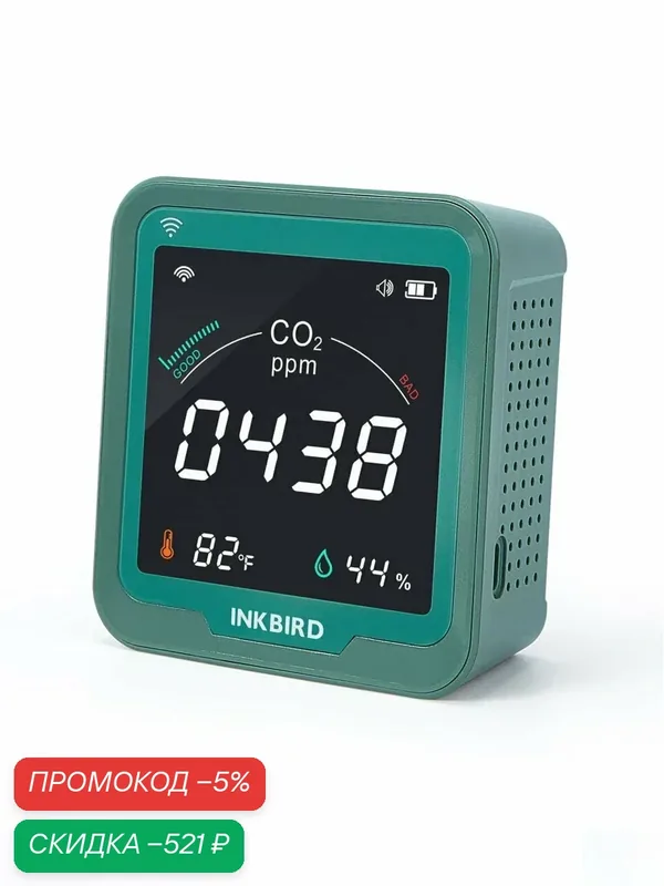 Монитор качества воздуха INKBIRD INK-CO2WIFI, датчик углекислого газа, температуры, влажности — INKBIRD, скидка по промокоду Яндекс Маркет