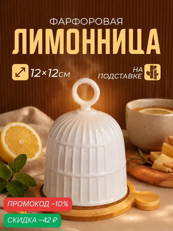 Лимонница BellaTenero, 12×12 см, на деревянной подставке, фарфор, белая — BellaTenero, скидка по промокоду Яндекс Маркет