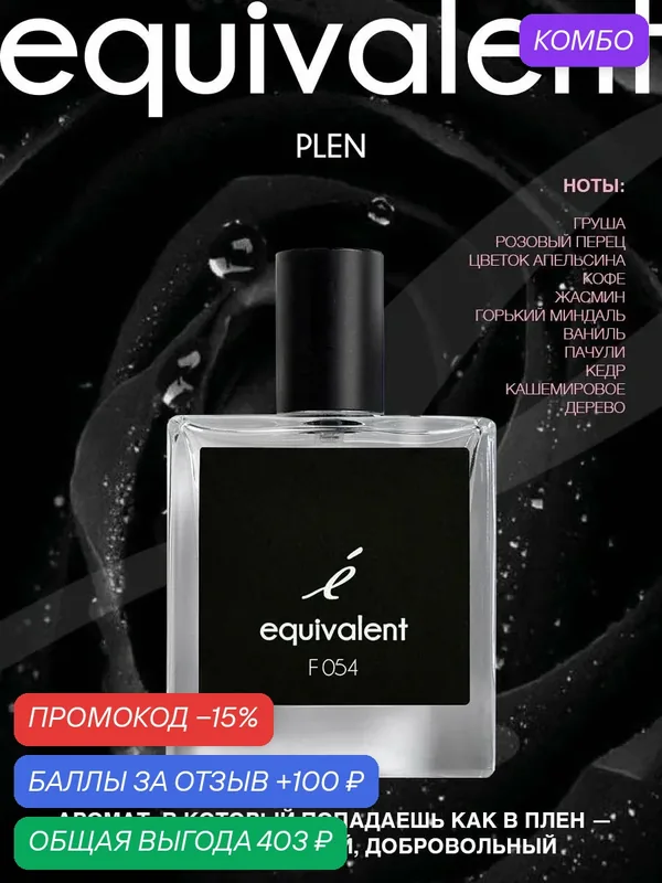 Парфюмерная вода EQUIVALENT F054 Premium black унисекс Plen Блэк опиум 50 мл — Equivalent, промокод и 100 баллов за отзыв Яндекс Маркет
