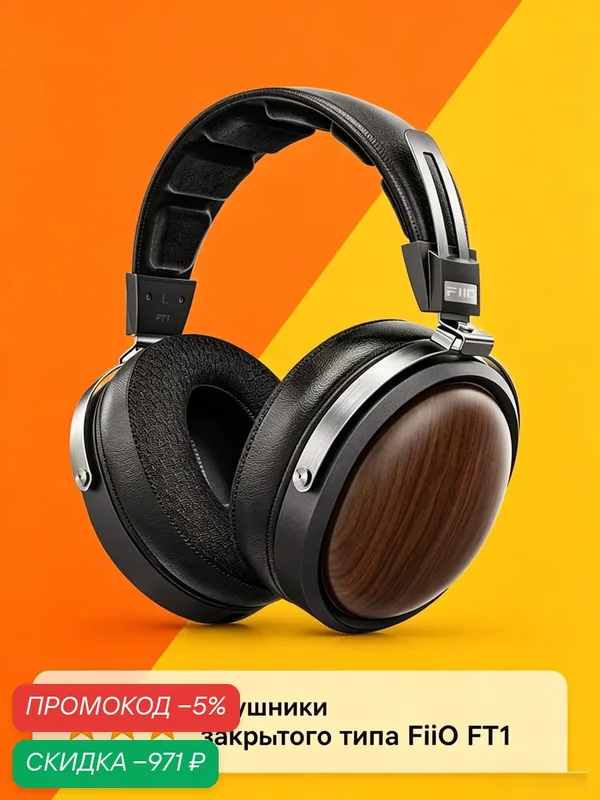 Наушники FiiO FT1 Pro, береста, Hi-Fi, полноразмерные, закрытые, черные — Fiio, скидка по промокоду Яндекс Маркет