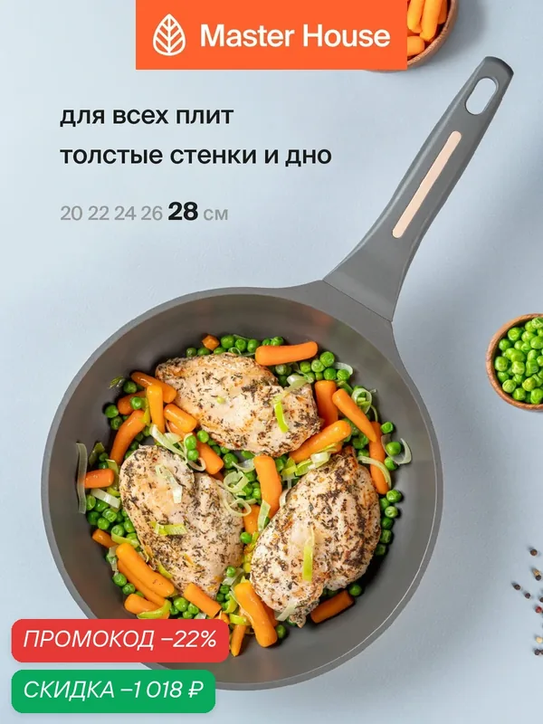 Сковорода из литого алюминия с антипригарным покрытием Шеф Бенито 28см — Master House, скидка по промокоду Яндекс Маркет