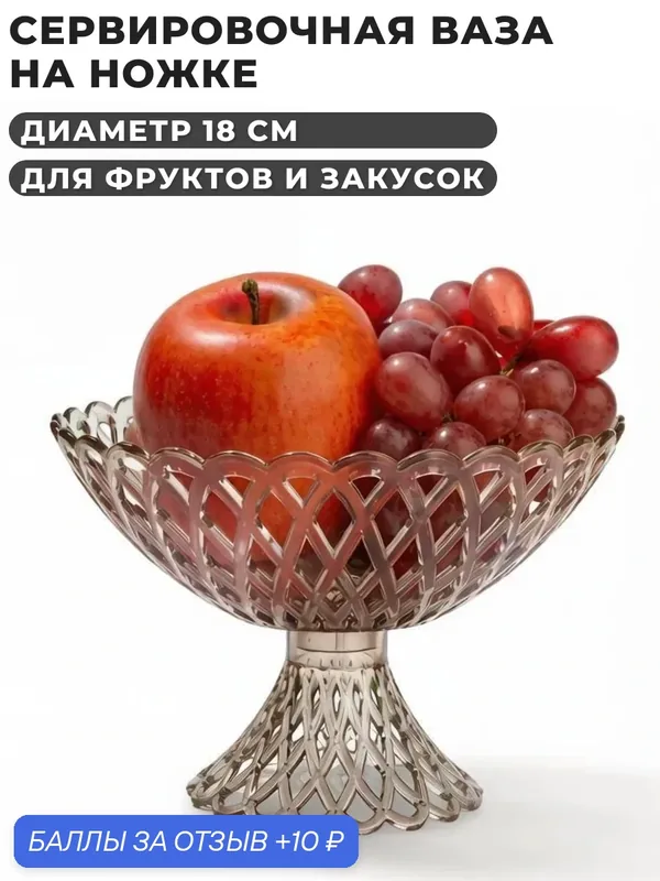 Сервировочная ваза на ножке: плетёный декор, диаметр 18 см, высота 12, 5 см, пластик, для конфет, фруктов и закусок — Альтернатива., 10 баллов за отзыв Яндекс Маркет