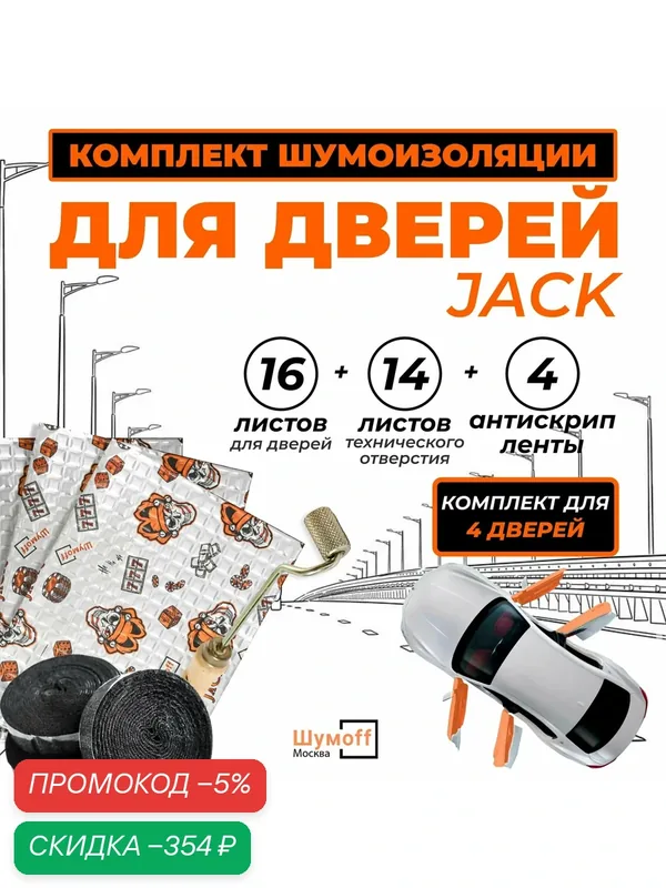 Комплект виброизоляции для 4 дверей 2 мм — Шумоff, скидка по промокоду Яндекс Маркет