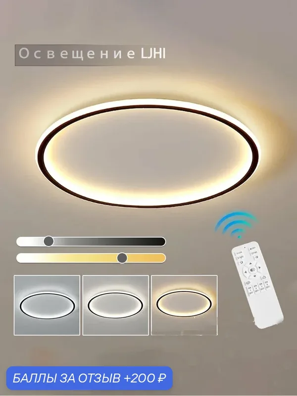 Светильник LJHI, ультратонкий, LED, 48Вт, пульт ДУ, IP46, белый матовый — 200 баллов за отзыв Яндекс Маркет