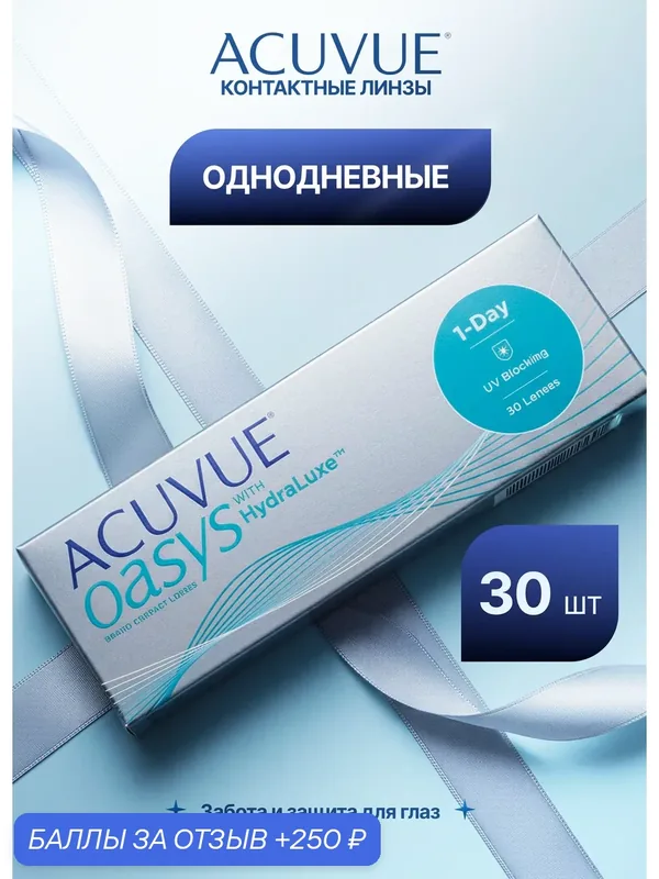 Контактные линзы Acuvue Oasys 1-Day with HydraLuxe 30 линз R 8, 5 — 9, 50 — ACUVUE, 250 баллов за отзыв Яндекс Маркет