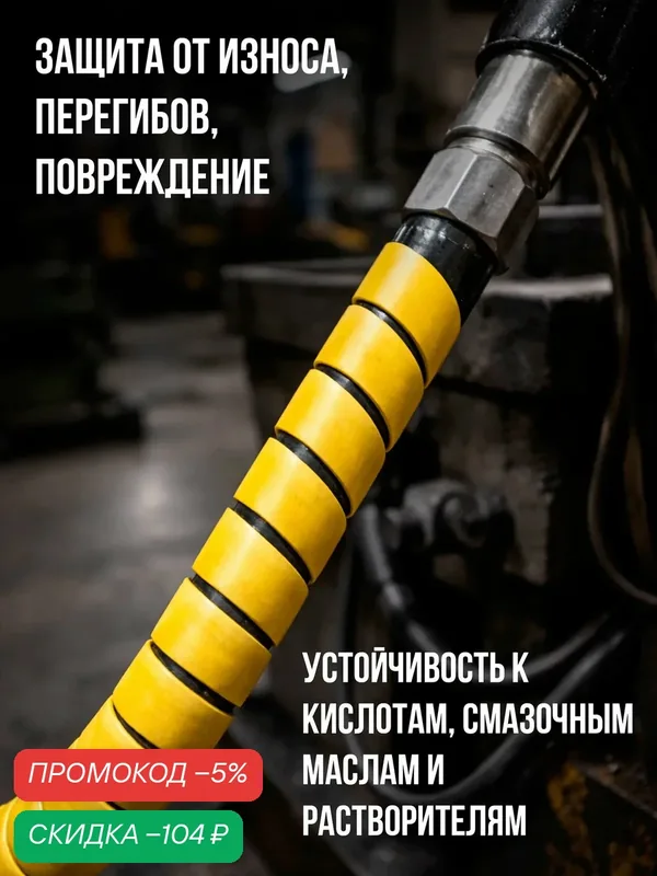 Спираль защитная пластиковая ЗГК 25м желтая охват 24-30мм материал HDPE — скидка по промокоду Яндекс Маркет