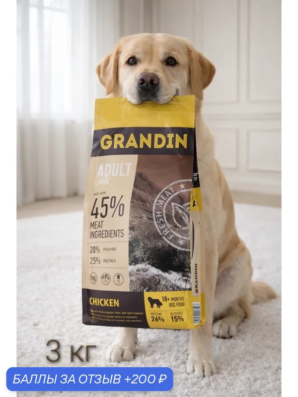 Сухой корм Grandin Fresh Meat Сухойдля собак крупных и гигантских пород с курицей, 3 кг — Grandin, 200 баллов за отзыв Яндекс Маркет