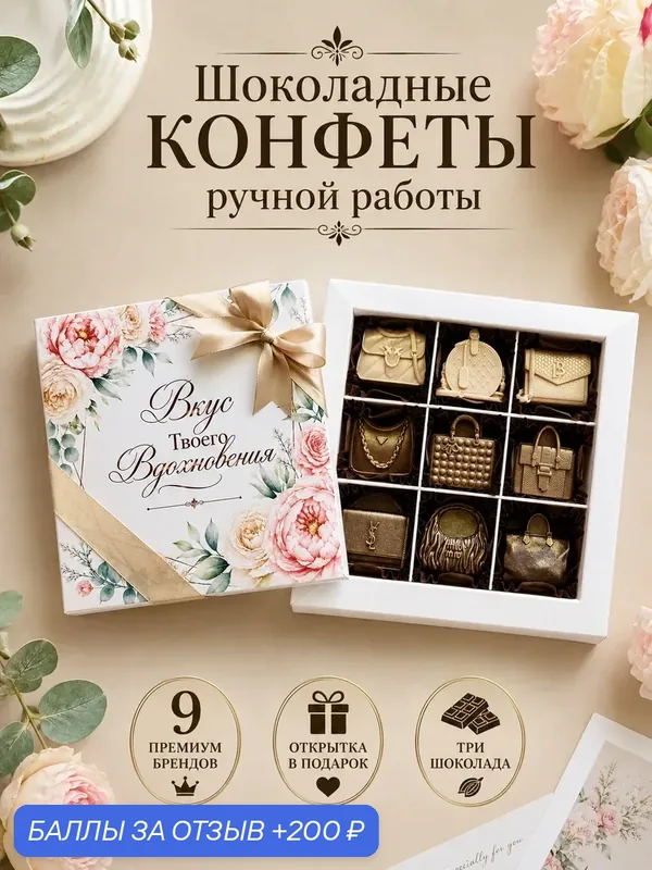 Подарочный набор шоколада ШокоЦвет «Сумочка 3 шоколада», конфеты ручной работы с миндалем и клюквой, подарок женщине — 200 баллов за отзыв Яндекс Маркет