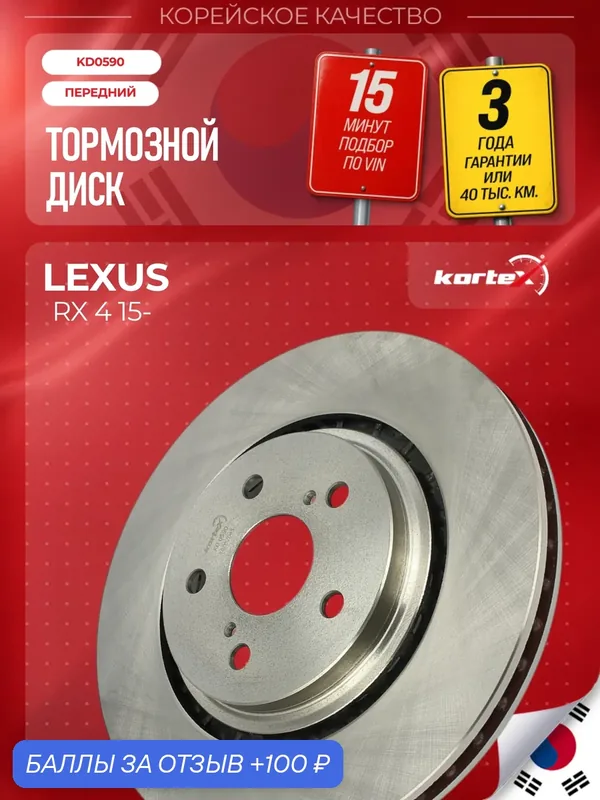 Диск тормозной передний Lexus Лексус RX IV 2015-2023 4351248130 435120E050 — KORTEX, 100 баллов за отзыв Яндекс Маркет