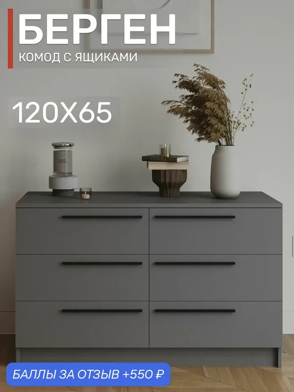 Комод с ящиками, 120х65 см, Берген КМ-1200, графит — Интерьер-Центр, 550 баллов за отзыв Яндекс Маркет