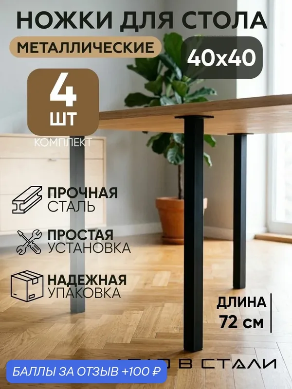 Металлические черные ножки для стола 40х40, порошковая покраска — 100 баллов за отзыв Яндекс Маркет