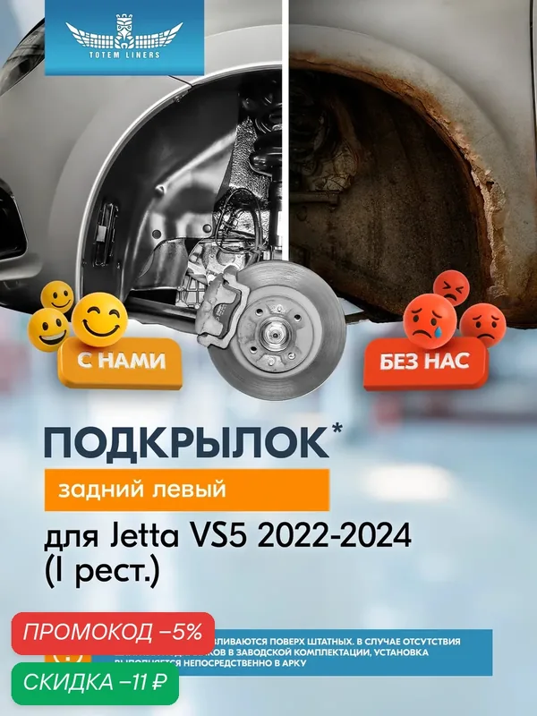 Подкрылок (локер) для Jetta VS5 2022-2024 (I рест.) Totem Liners, задний левый, 1 шт. / Джетта ВС5 — TOTEM, скидка по промокоду Яндекс Маркет