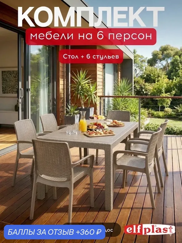 Комплект мебели Эльфпласт "Родос сет", бежевый, пластик, влагостойкий, эргономичный дизайн — elfplast, 360 баллов за отзыв Яндекс Маркет