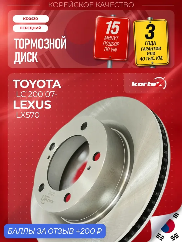 Диск тормозной (левый/правый передний) Lexus Лексус LX Toyota Тойота Land Cruiser DF6239S 4351260180 — KORTEX, 200 баллов за отзыв Яндекс Маркет