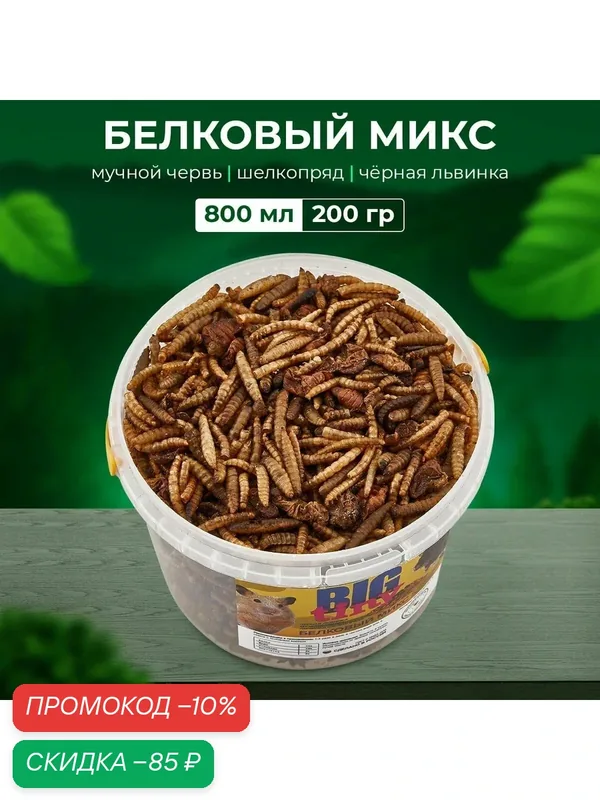 Корм для черепах красноухих, крыс, хомяков и лакомство для грызунов хорьков, песчанок и вкусняшка для ежей, белковый mix — BIG tiny, скидка по промокоду Яндекс Маркет