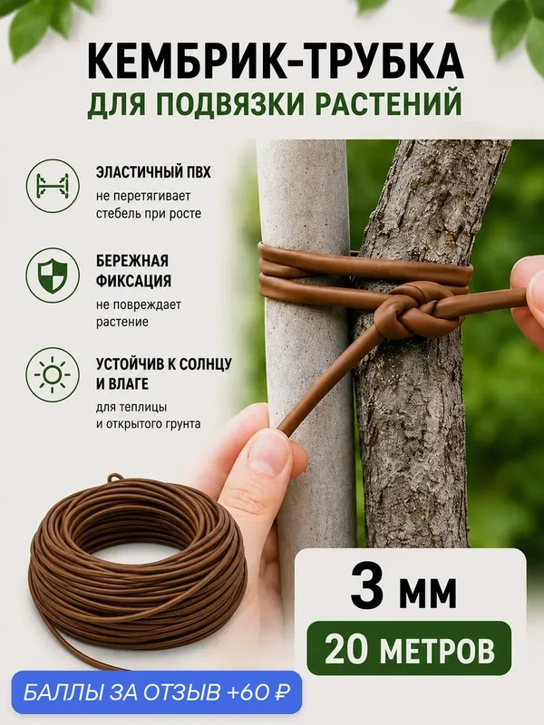 Кембрик-подвязка для растений, ПВХ, эластичная, морозостойкая, 3мм. 20метров — DFogorod, 60 баллов за отзыв Яндекс Маркет