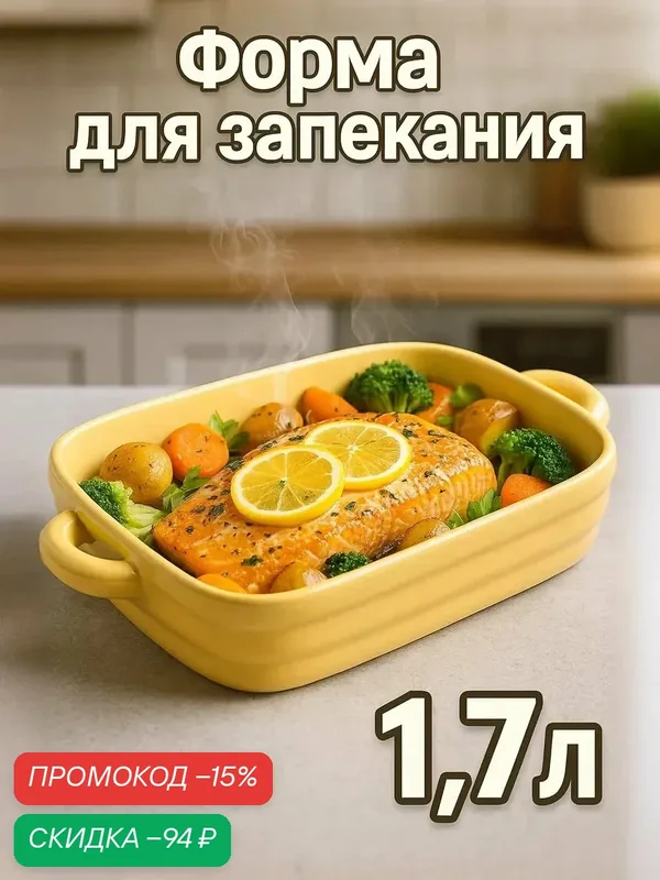 Форма для запекания в духовке Доляна «Зефир», 1, 7 л, 32×19×6 см, прямоугольная, керамика, цвет желтый — Доляна, скидка по промокоду Яндекс Маркет