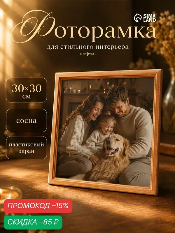 Фоторамка для фото 30×30 см "Bountiful" (пластиковый экран) цвет коричневый — Сима-ленд, скидка по промокоду Яндекс Маркет