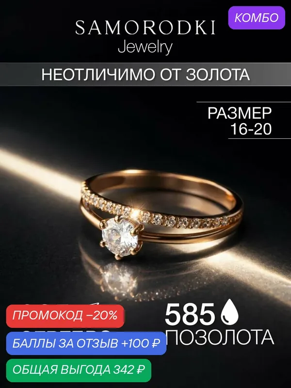 Кольцо дорожка, серебро, 925 проба, фианит — SamoroDki Jewelry, промокод и 100 баллов за отзыв Яндекс Маркет