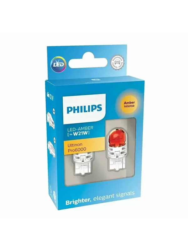 Лампа W21W 1, 75W (W3x16d) 3200K Amber Ultinon Pro 6000 (бл. 2шт) — 11065AU60X2 — Philips, скидка по промокоду Яндекс Маркет