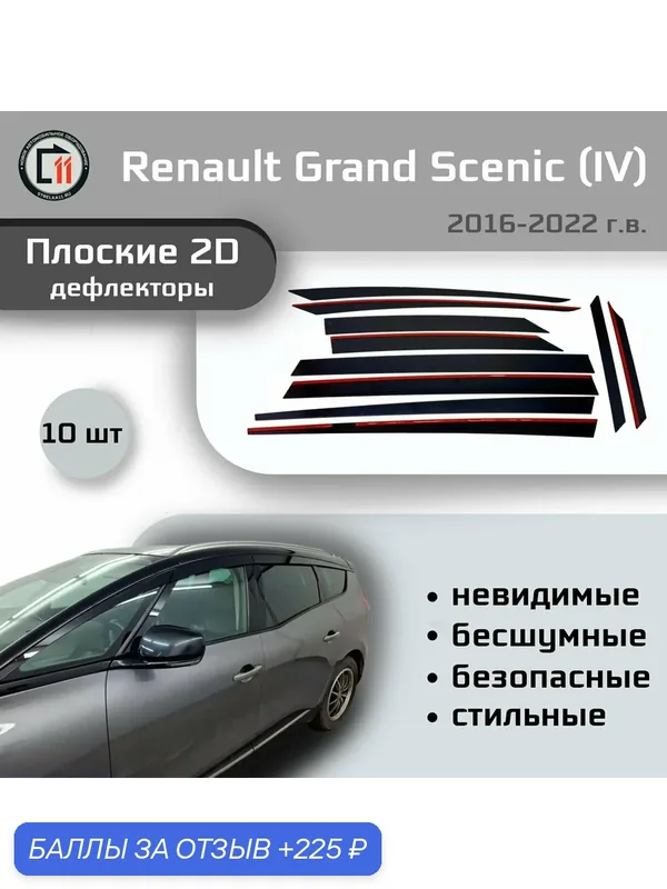 Дефлекторы 2D для RENAULT GRAND SCENIC 2016-2022 (IV), 10шт — 225 баллов за отзыв Яндекс Маркет