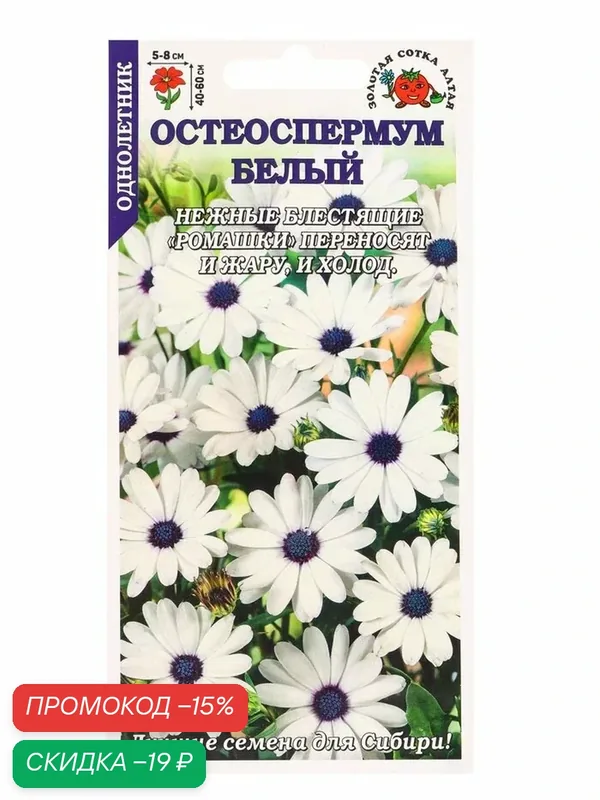 Семена Остеоспермум «Белый», 0.1 г, «Золотая Сотка Алтая» — ЗОЛОТАЯ СОТКА АЛТАЯ, скидка по промокоду Яндекс Маркет