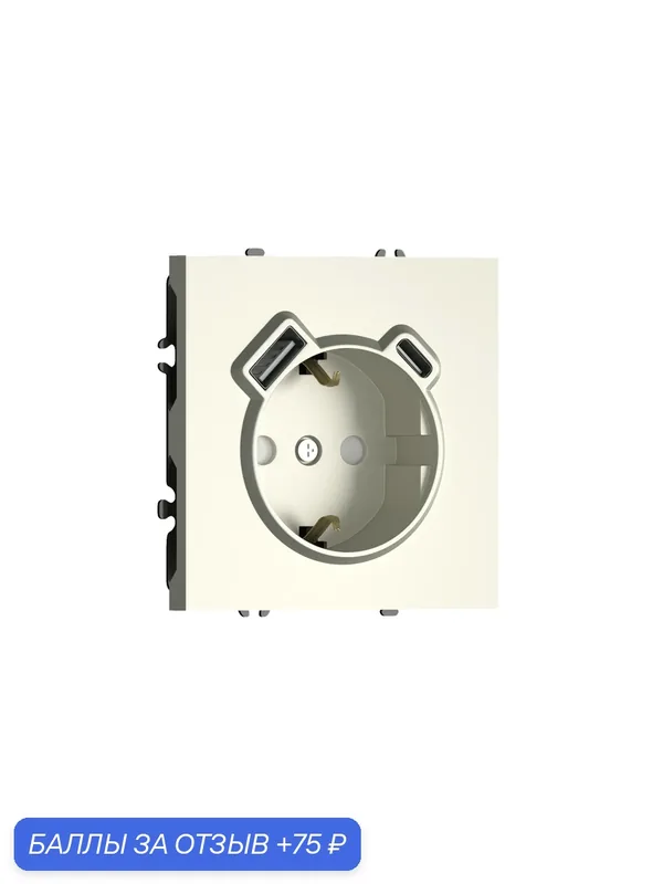 Розетка с заземлением и шторками 16А 250В + зарядка USB A+C 20W, на винтах, цвет слоновая кость, серия S08, Donel — Donel, 75 баллов за отзыв Яндекс Маркет