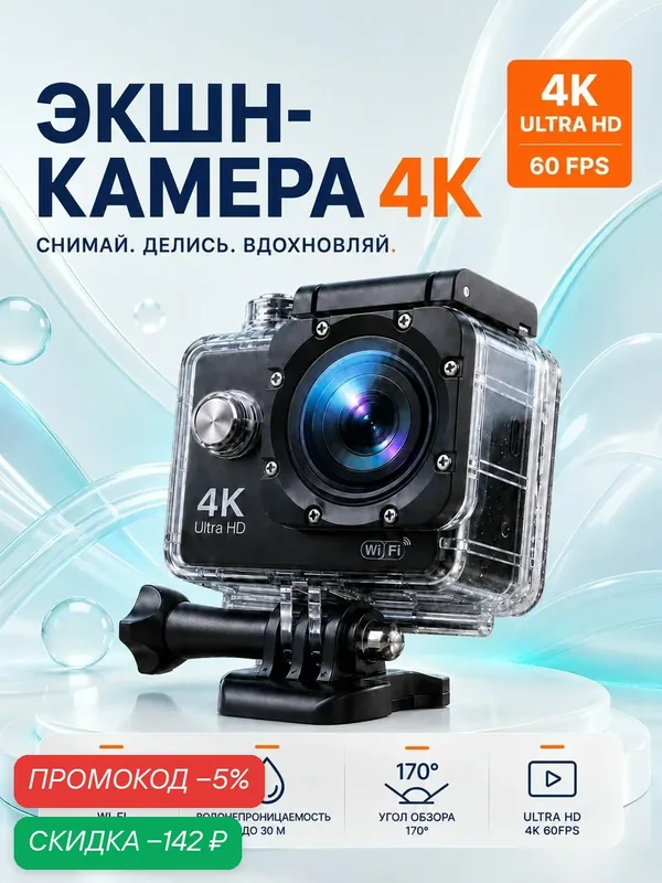 Экшен камера с креплением на шлем / экшн камера / гоу про — скидка по промокоду Яндекс Маркет