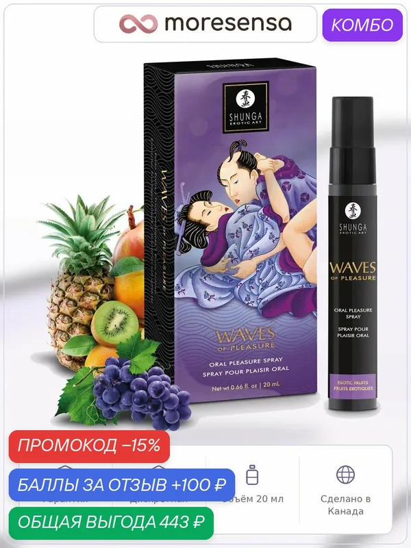 Спрей Waves of Pleasure от Shunga, Экзотические Фрукты, 20 мл — SHUNGA, промокод и 100 баллов за отзыв Яндекс Маркет