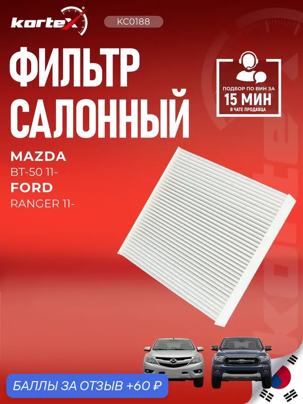 Фильтр салонный Форд Рейнджер, Мазда B-Serie, Bt-50, Asia & Oceania Эверест, Australia Рейнджер UCY061P11, SSC1263, SS1263 — KORTEX, 60 баллов за отзыв Яндекс Маркет