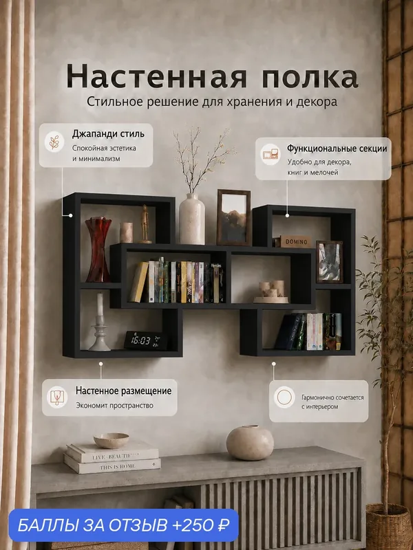 Полка настенная для книг и декора черный 115 см — Прудников Н.В., скидка по промокоду Яндекс Маркет